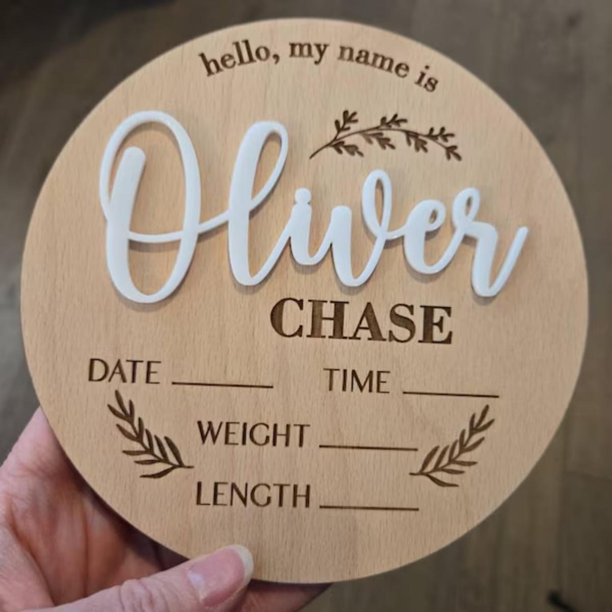 Home Decor Ideas - 1Pc Custom Baby Announcement Sign Wooden