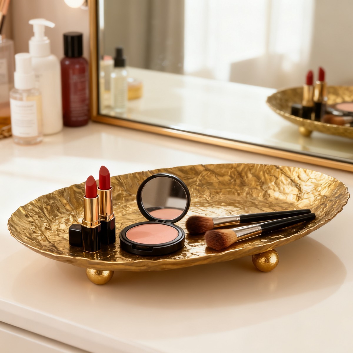 Vanity Home Decor - Luxury Gold Metal Tray with 3