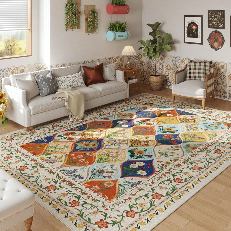 Home Decor Online Free - Bohemian Floral Pattern Living Room Carpet