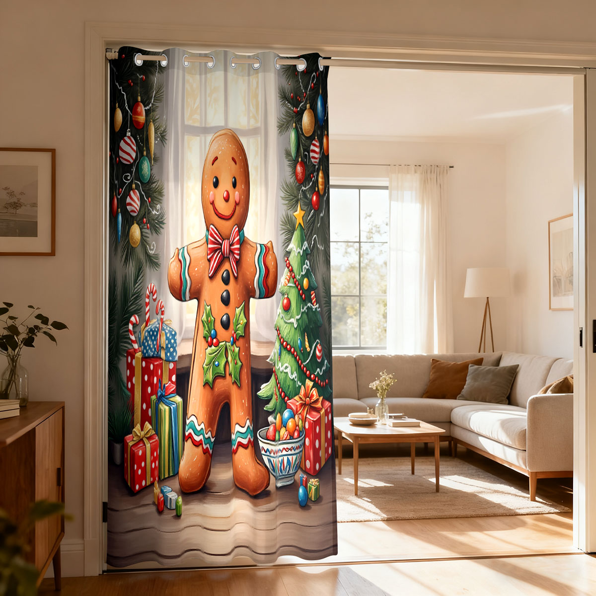 Christmas Gingerbread Man Xmas - Home Decor Curtain ulasan dan harga