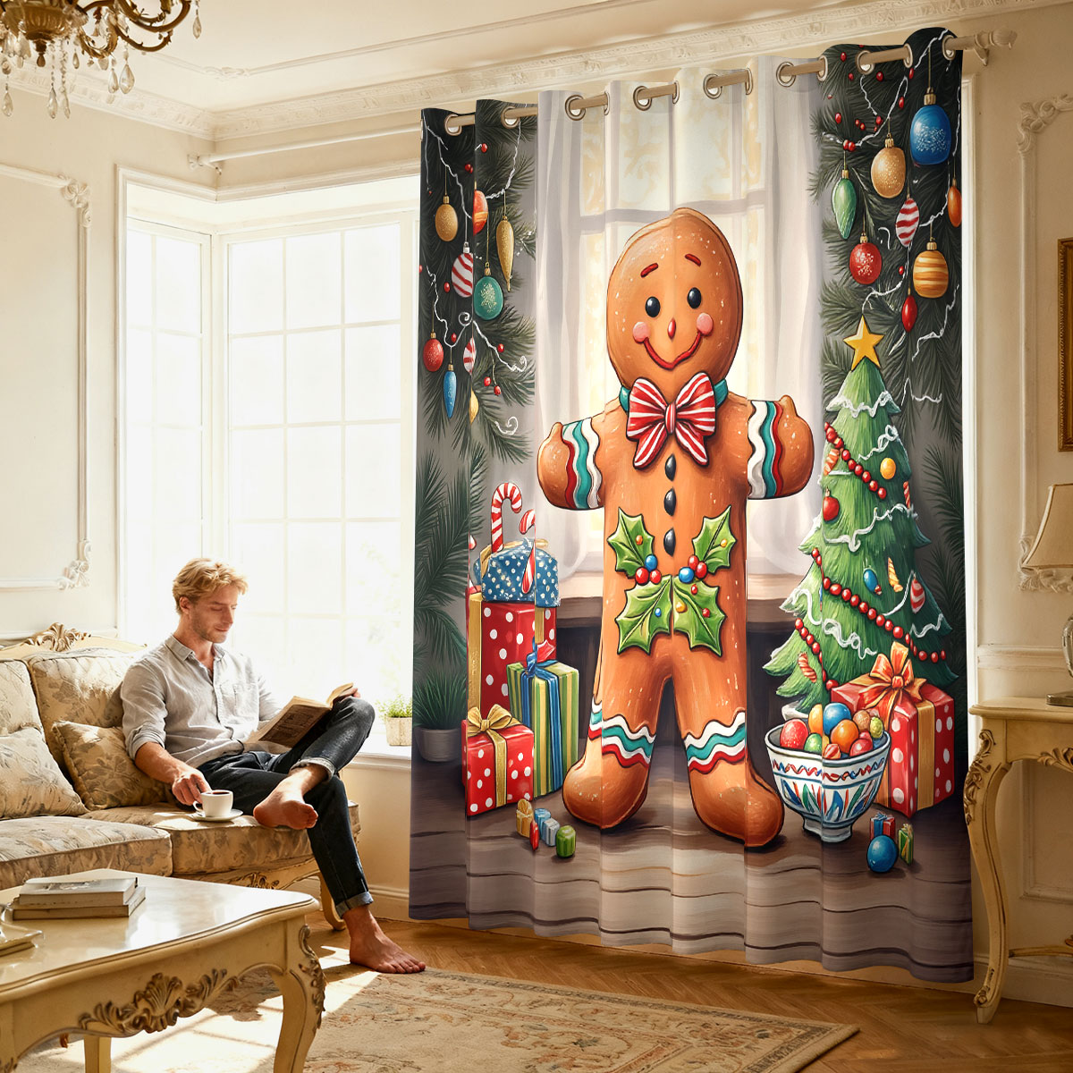 Christmas Gingerbread Man Xmas - Home Decor Curtain ulasan dan harga