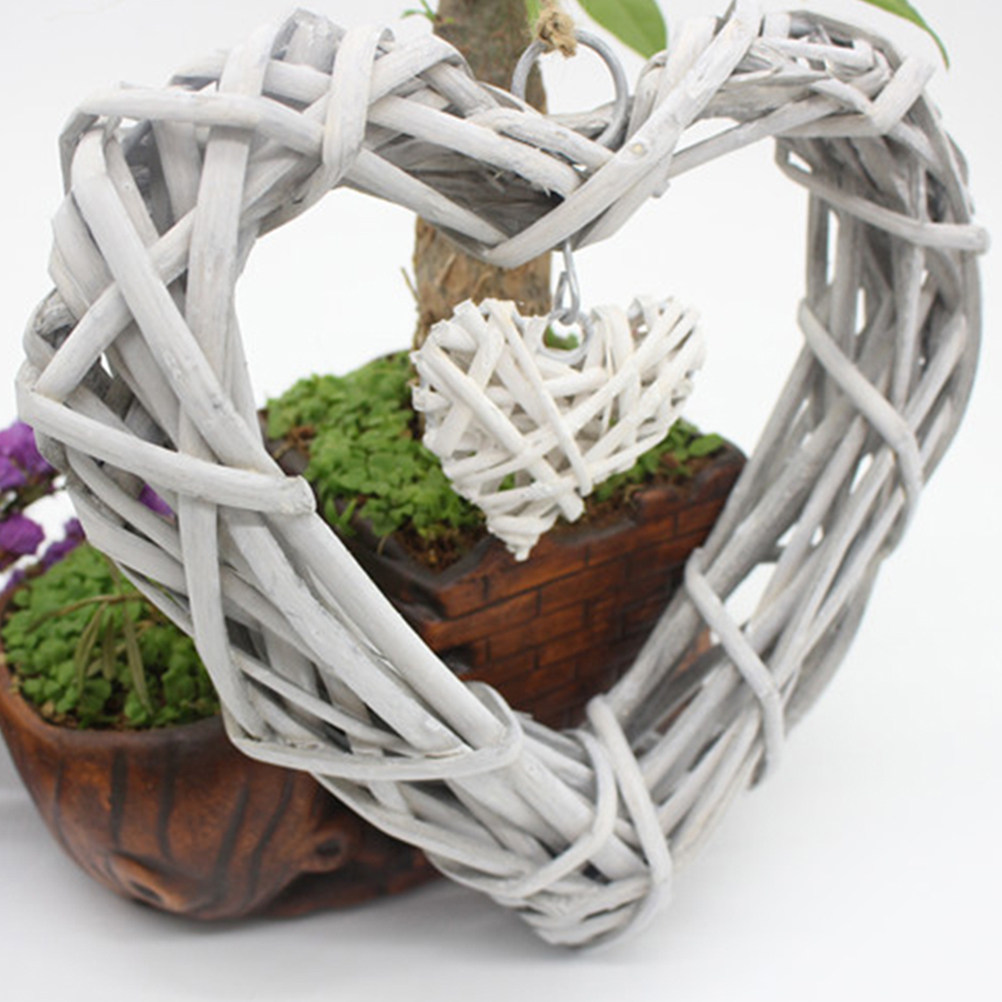 Beige Rustic Wicker Heart Deco - Home Decor Rattan ulasan dan harga
