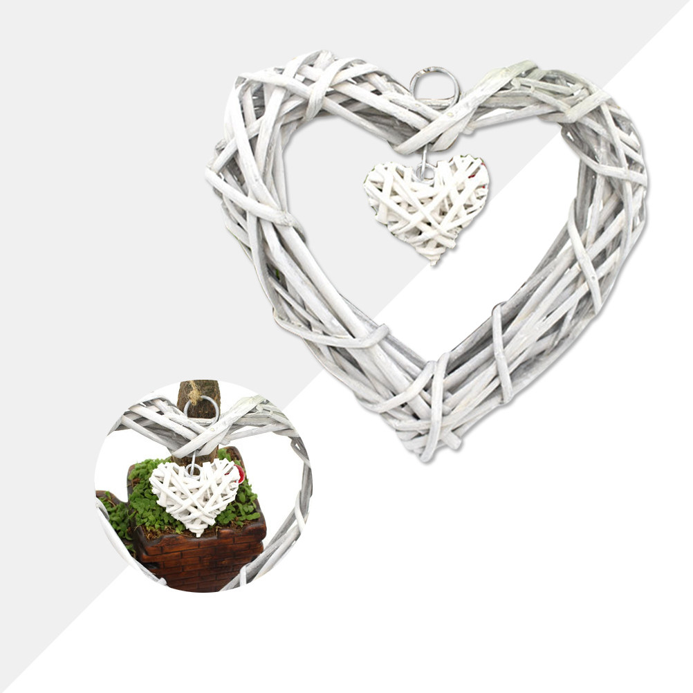 Beige Rustic Wicker Heart Deco - Home Decor Rattan ulasan dan harga
