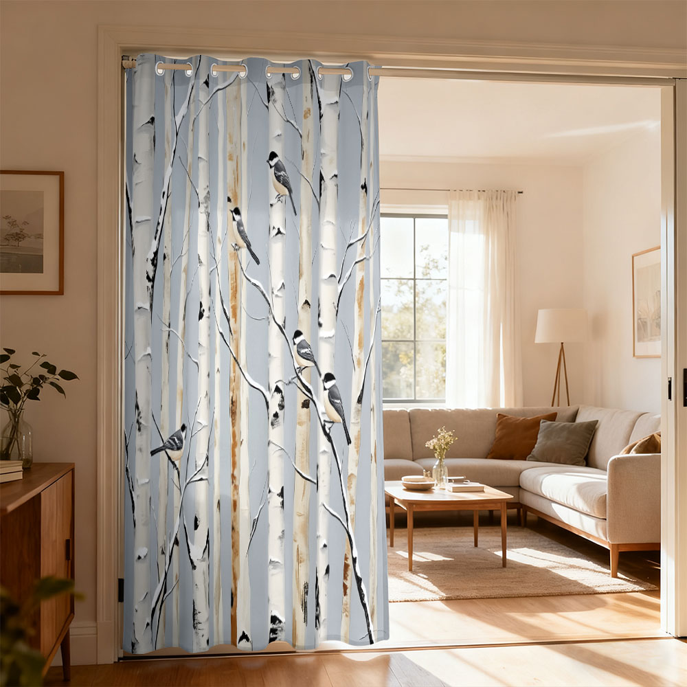 1pc birch forest titmouse prin - Home Decor Curtain ulasan dan harga