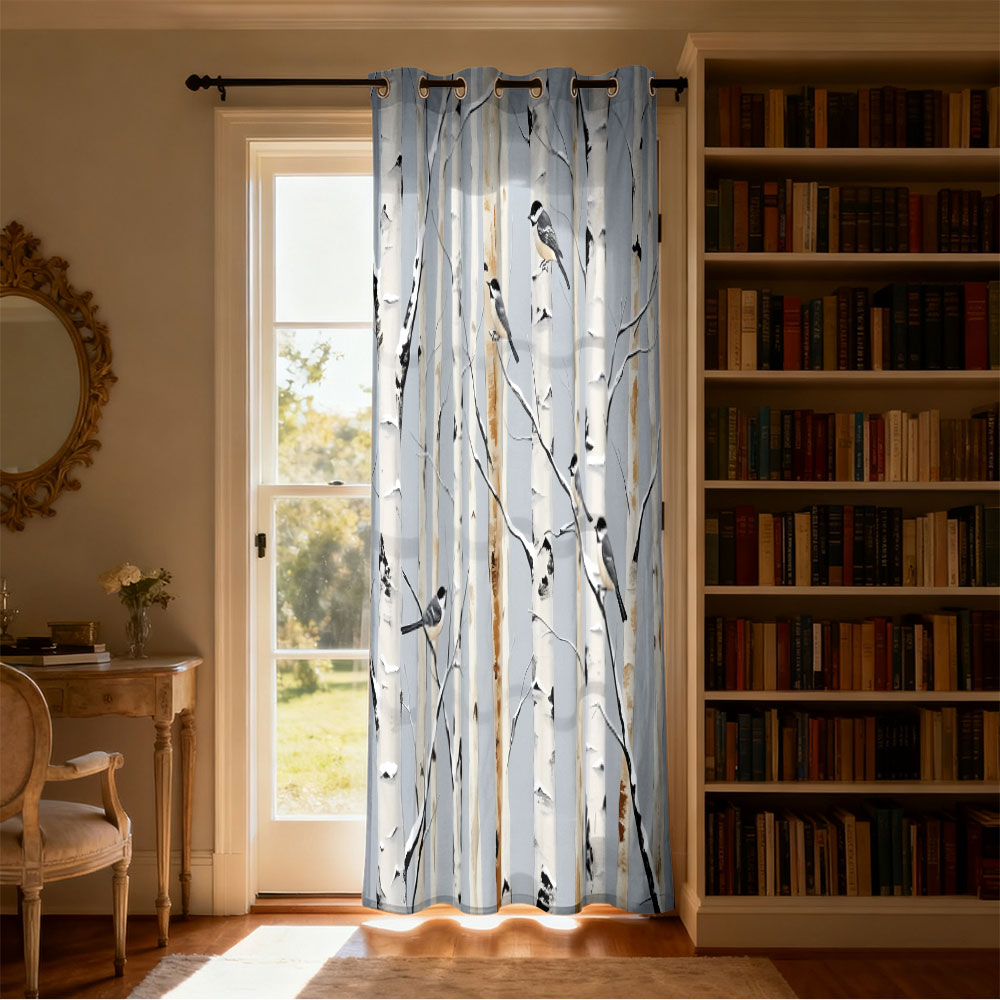 1pc birch forest titmouse prin - Home Decor Curtain ulasan dan harga