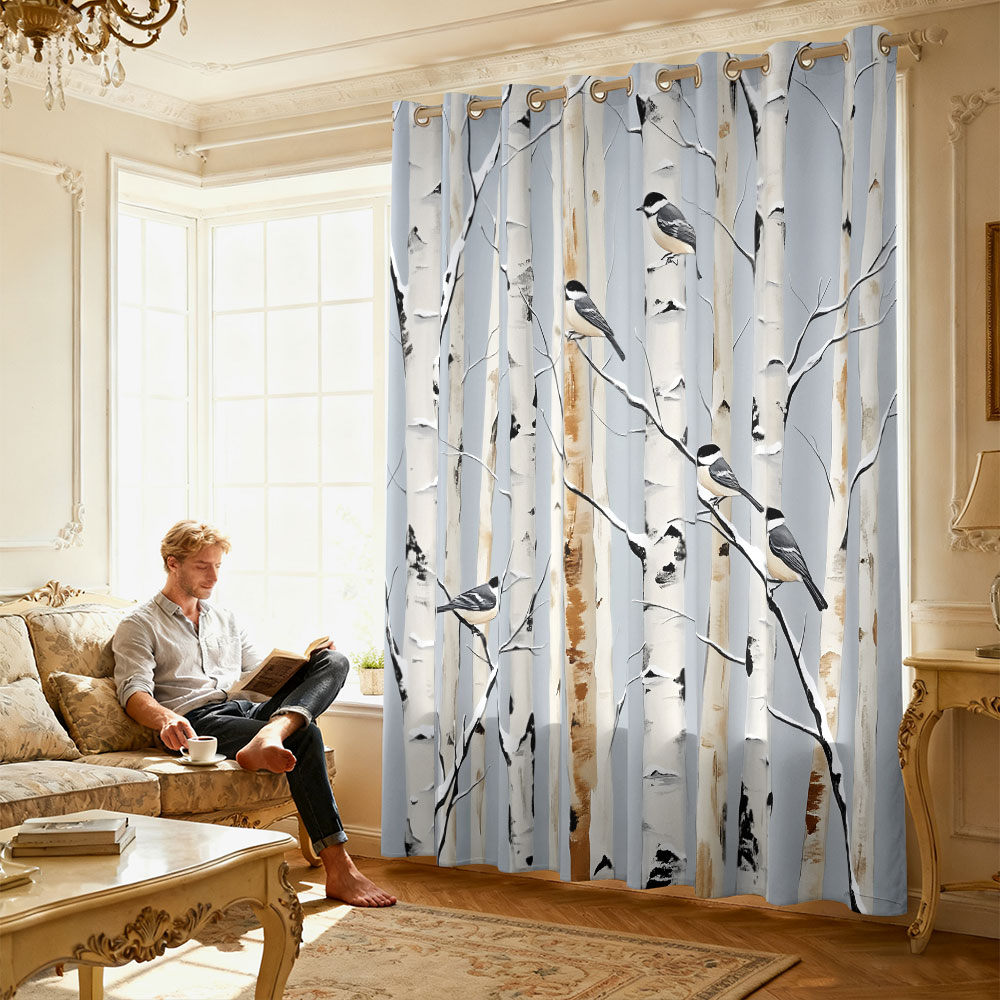 1pc birch forest titmouse prin - Home Decor Curtain ulasan dan harga