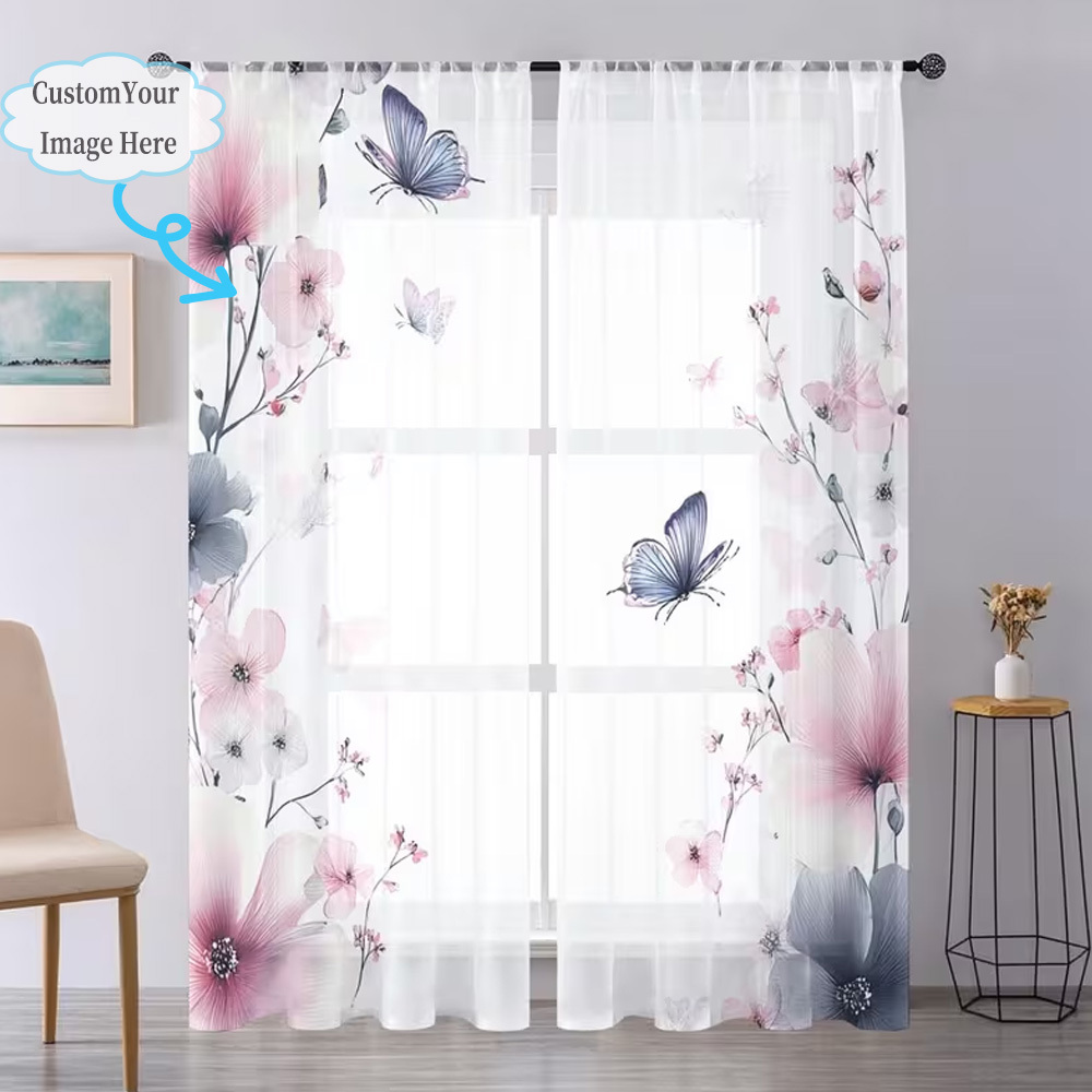 Custom 2D Flat 2pcs Sheer Curt - Home Decor Curtain ulasan dan harga