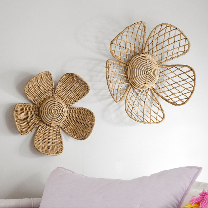 Nordic Woven Rattan Flower Wal - Home Decor Rattan ulasan dan harga