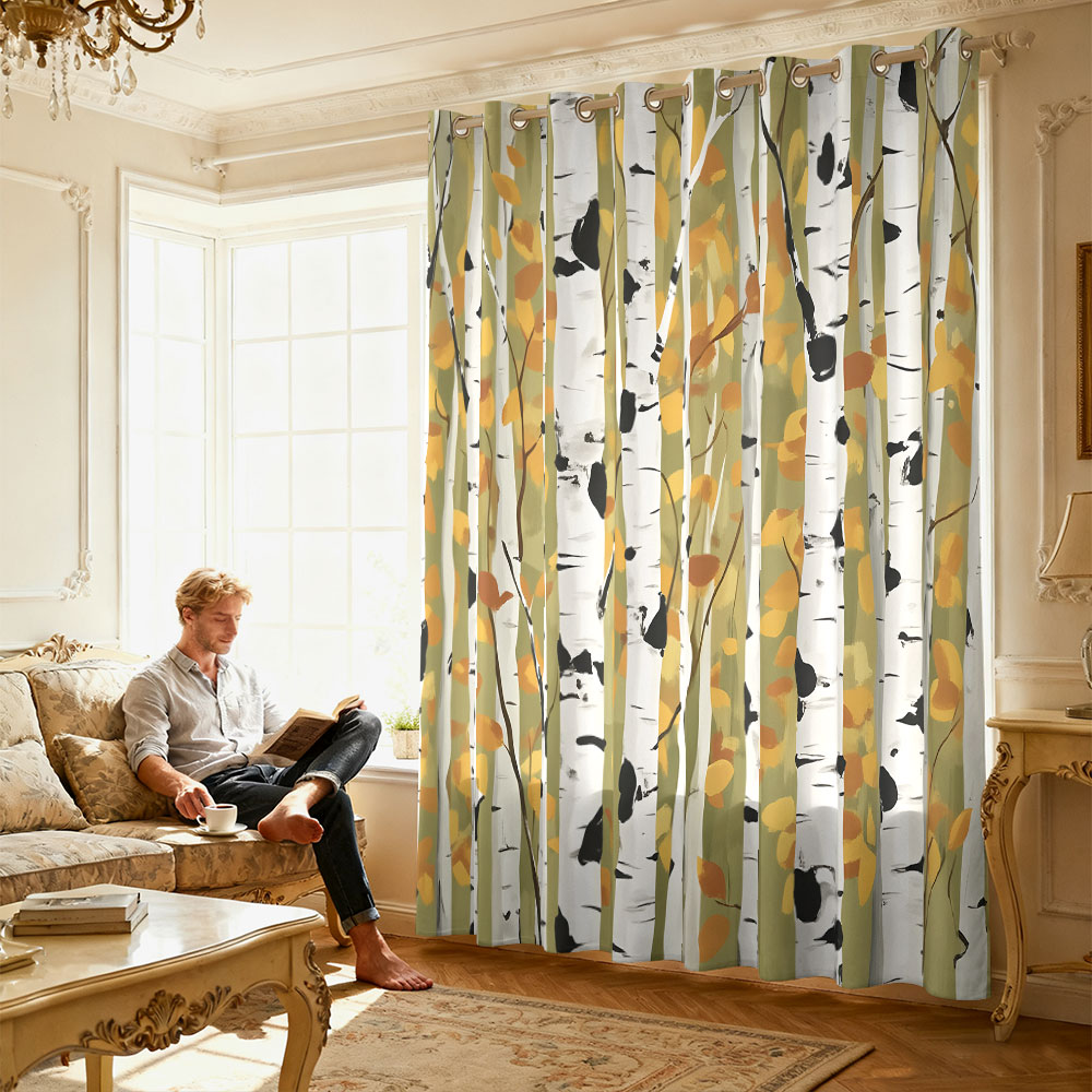 1pc autumn birch forest print  - Home Decor Curtain ulasan dan harga